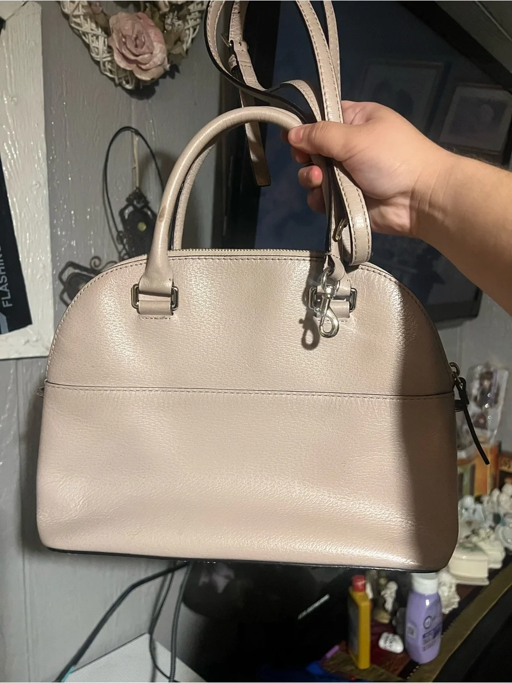 kate spade Pebbled Leather Dome Satchel in Light Beige